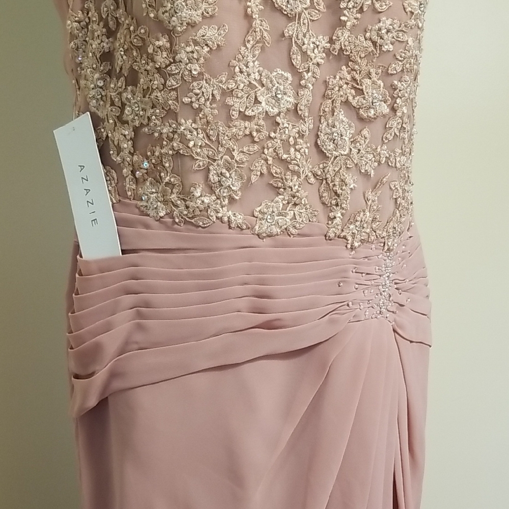 NWT AZAZIE Libby Dusty Rose A-Line Sequins Chiffon Floor-Length Dress Wedding 14 - Picture 4 of 16